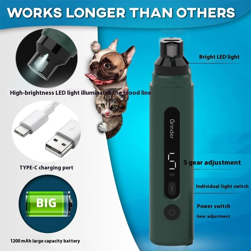 Quiet Electric Pet Nail Grinder - 5 Speed Rechargeable